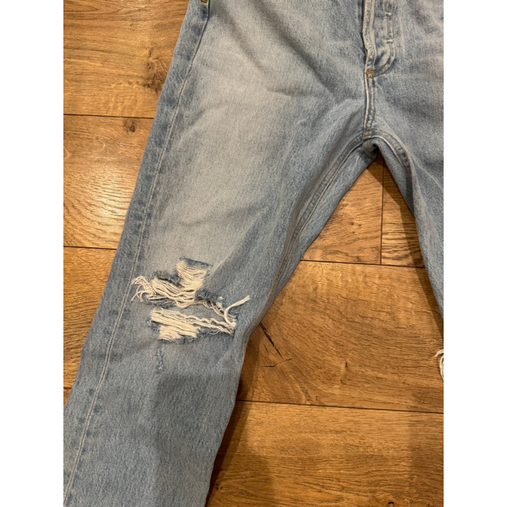 Women's AGOLDE Light Blue Distressed Riley High Rise Straight Crop Jeans 26 - Picture 3 of 8